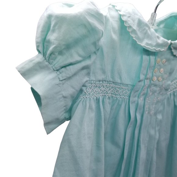 Vintage Baby Toddler Doll Child Pageant Green Dress Tiny Tots Smocked Buttons Bo - Picture 4 of 10